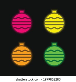 Bauble four color glowing neon vector icon