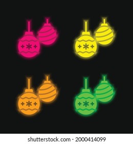 Bauble four color glowing neon vector icon