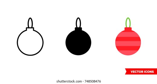 Bauble icon of 3 types: color, black and white, outline. Isolated vector sign symbol.