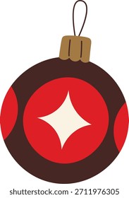 Bauble ornament with cap and loop, glossy highlight and bold geometric shape. Symbol of holiday spirit, celebration, decoration, festivity, and winter joy. Cartoon vector illustration.
