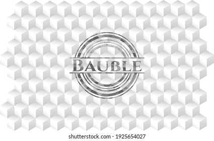 Bauble realistic grey emblem with geometric cube white background. 