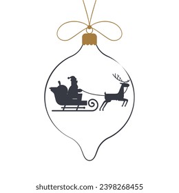 Bauble with Santa Claus, sleigh and reindeer. Christmas vector illustration to use as a Christmas card or for other projects.