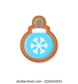 Galleta de pan de jengibre de Navidad en forma de balbuceo con decoración de hielo azul. El invierno es dulce hecho en casa. Ilustración vectorial plana aislada en fondo blanco. Útil para el diseño de vacaciones 
