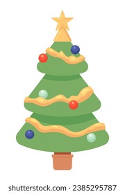 Baubles Christmas tree 2D cartoon object. Spruce new year. Decorations xmas tree isolated vector item white background. Festive celebration. X mas fir adornment color flat spot illustration