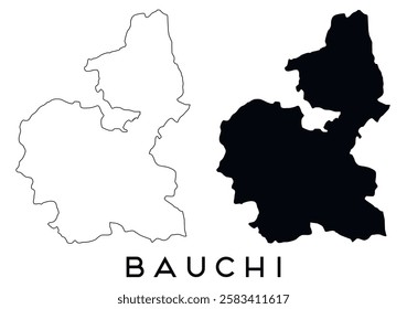 Bauchi map outline and black silhouette vector