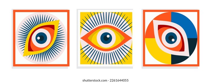 Bauhaus abstract eye card set color minimal style