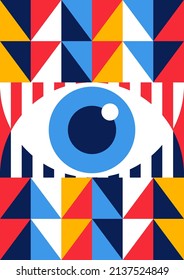 Bauhaus abstract eye poster minimal 20s geometric style with geometry figures and shapes circle, triangle. square. Human psychology and mental health concept illustration. Vector 10 eps