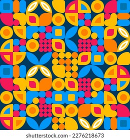 Bauhaus abstract geometric seamless pattern background, vector for business presentation, package branding. Geometric minimalist art with simple shapes square, circle, triangle in Scandinavian style.