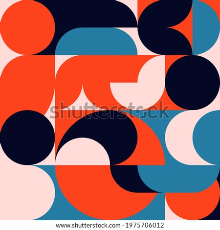 Bauhaus abstract ornament. Vector orange and blue shapes wallpaper.
