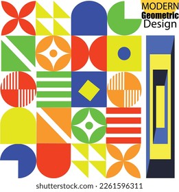 Bauhaus abstract pattern, bold geometric shapes, geometric background, Mondrian colors, Scandinavian style, abstract shape.