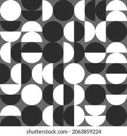 Bauhaus abstract pattern in Swiss style. Retro geometric background with circles. Seamless pattern with geometric shapes