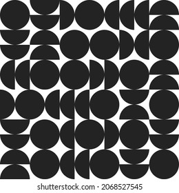 Bauhaus abstract pattern in Swiss style. Retro geometric background with circles. Seamless pattern with geometric shapes
