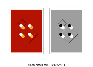Bauhaus abstract vertical posters with cylinders and lines. 