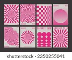 Bauhaus Abstract Wavy Backgrounds. Cool Geometric Posters Vector Design. Optical Illusion Shape Textures.  