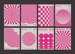 Bauhaus Abstract Wavy Backgrounds. Cool Geometric Posters Vector Design. Optical Illusion Shape Textures.  