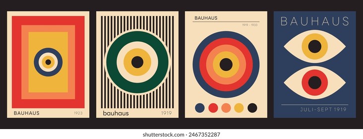 Bauhaus Aesthetics Posters Collection. Vector Design. Mimimal Geometric Placards. Colorful Brochure, Flayer and Banner.