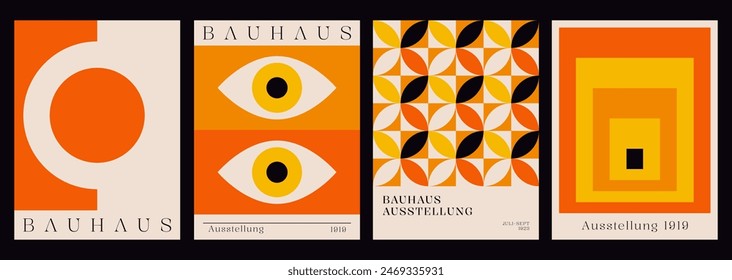 Colección de carteles de Bauhaus Aesthetics. Diseño de Vector. Carteles geométricos mínimos. Folleto colorido, Flayer y Anuncio.