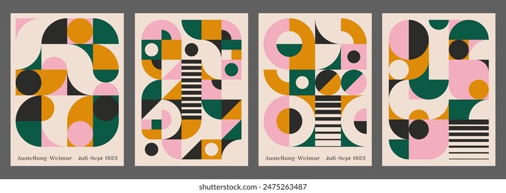 Bauhaus Aesthetics Posters Collection. Vector Design. Mimimal Geometric Placards. Colorful Brochure, Flayer and Banner.