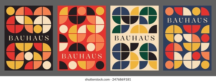 Bauhaus Aesthetics Posters Collection. Vector Design. Mimimal Geometric Placards. Colorful Brochure, Flayer and Banner.