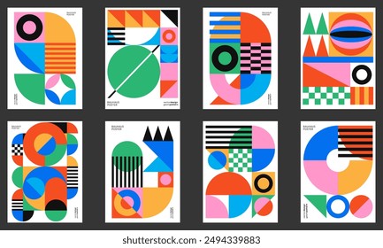 Bauhaus Aesthetics Posters Collection. Vector Design. Mimimal Geometric Placards. Colorful Brochure, Flayer and Banner.