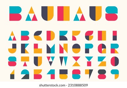 Alfabeto bauhaus estilizado vector, diseño plano de tipo geométrico