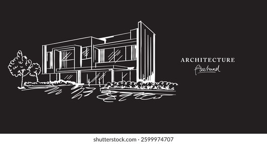 Bauhaus architecture design freehand drawing, Sketch Hand drawn Drawing design.