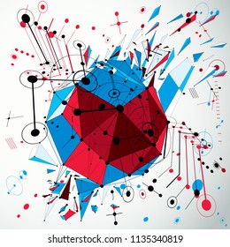Bauhaus art 3d composición con objeto de bajo diseño politico, papel de pared modular vectorial de color perspectiva hecho con círculos y malla de alambres. Fondo gráfico para uso como plantilla de portada de folleto.