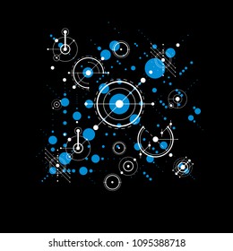 Bauhaus art composition, decorative modular vector wallpaper with circles and grid. Retro style pattern, graphic backdrop for use as booklet cover template.