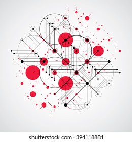 Bauhaus art composition, decorative modular red vector wallpaper with circles and grid. Retro style pattern, graphic backdrop for use as booklet cover template.