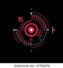 Bauhaus art, decorative modular vector red wallpaper made using circles and lines. Retro style pattern, graphic backdrop for use as booklet cover template. Illustration of engineering system.