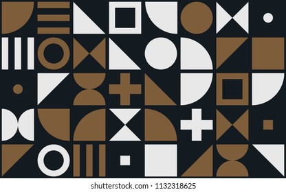 Bauhaus art vector pattern background of geometric shapes and simple elements of circles, triangles or squares and cross