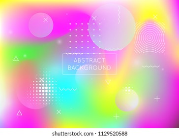 Bauhaus background with liquid shapes. Dynamic holographic fluid with gradient memphis elements. Graphic template for placard, presentation, banner, brochure. Trendy bauhaus background.