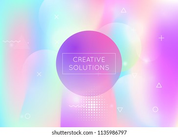 Bauhaus background with liquid shapes. Dynamic holographic fluid with gradient memphis elements. Graphic template for brochure, banner, wallpaper, mobile screen. Trendy bauhaus background.