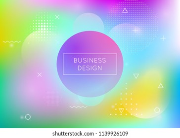 Bauhaus background with liquid shapes. Dynamic holographic fluid with gradient memphis elements. Graphic template for brochure, banner, wallpaper, mobile screen. Vibrant bauhaus background.
