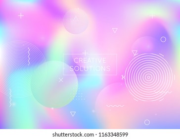 Bauhaus background with liquid shapes. Dynamic holographic fluid with gradient memphis elements. Graphic template for brochure, banner, wallpaper, mobile screen. Iridescent bauhaus background.