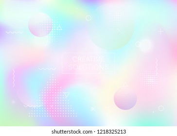 Bauhaus background with liquid shapes. Dynamic holographic fluid with gradient memphis elements. Graphic template for placard, presentation, banner, brochure. Colorful bauhaus background.