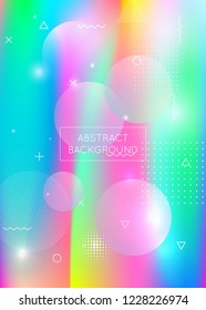 Bauhaus background with liquid shapes. Dynamic holographic fluid with gradient memphis elements. Graphic template for placard, presentation, banner, brochure. Neon bauhaus background.