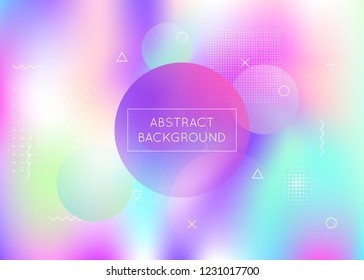 Bauhaus background with liquid shapes. Dynamic holographic fluid with gradient memphis elements. Graphic template for brochure, banner, wallpaper, mobile screen. Neon bauhaus background.