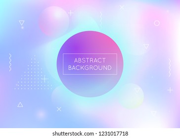 Bauhaus background with liquid shapes. Dynamic holographic fluid with gradient memphis elements. Graphic template for placard, presentation, banner, brochure. Rainbow bauhaus background.