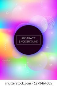 Bauhaus background with liquid shapes. Dynamic holographic fluid with gradient memphis elements. Graphic template for placard, presentation, banner, brochure. Pearlescent bauhaus background.