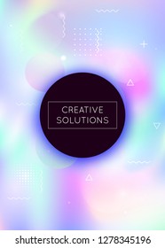 Bauhaus background with liquid shapes. Dynamic holographic fluid with gradient memphis elements. Graphic template for placard, presentation, banner, brochure. Pearlescent bauhaus background.