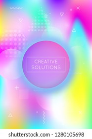 Bauhaus background with liquid shapes. Dynamic holographic fluid with gradient memphis elements. Graphic template for placard, presentation, banner, brochure. Spectrum bauhaus background.