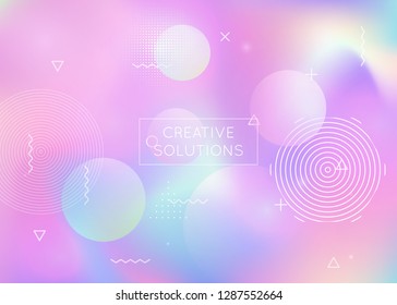 Bauhaus background with liquid shapes. Dynamic holographic fluid with gradient memphis elements. Graphic template for book, annual, mobile interface, web app. Spectrum bauhaus background.