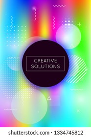 Bauhaus background with liquid shapes. Dynamic holographic fluid with gradient memphis elements. Graphic template for brochure, banner, wallpaper, mobile screen. Trendy bauhaus background.