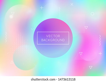 Bauhaus background with liquid shapes. Dynamic holographic fluid with gradient memphis elements. Graphic template for flyer, ui, magazine, poster, banner and app. Plastic bauhaus background.
