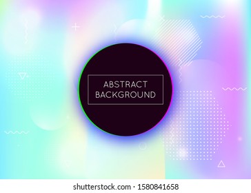 Bauhaus background with liquid shapes. Dynamic holographic fluid with gradient memphis elements. Graphic template for placard, presentation, banner, brochure. Pearlescent bauhaus background.
