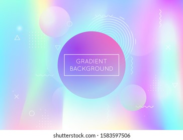 Bauhaus background with liquid shapes. Dynamic holographic fluid with gradient memphis elements. Graphic template for brochure, banner, wallpaper, mobile screen. Pearlescent bauhaus background.