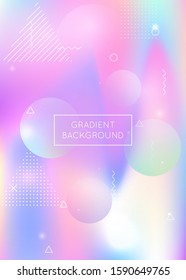 Bauhaus background with liquid shapes. Dynamic holographic fluid with gradient memphis elements. Graphic template for brochure, banner, wallpaper, mobile screen. Neon bauhaus background.