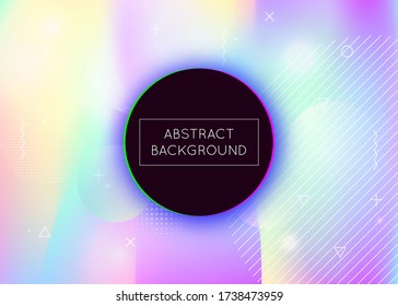 Bauhaus background with liquid shapes. Dynamic holographic fluid with gradient memphis elements. Graphic template for placard, presentation, banner, brochure. Neon bauhaus background.