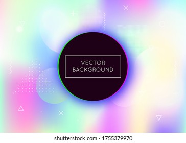 Bauhaus background with liquid shapes. Dynamic holographic fluid with gradient memphis elements. Graphic template for brochure, banner, wallpaper, mobile screen. Fluorescent bauhaus background.